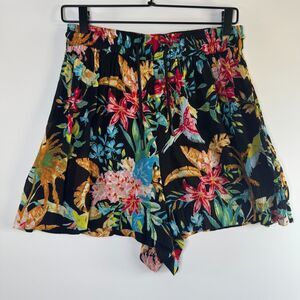 Elan Shorts Women's Large Black Floral Colorful‎ Boho Beach Resort Cottagecore